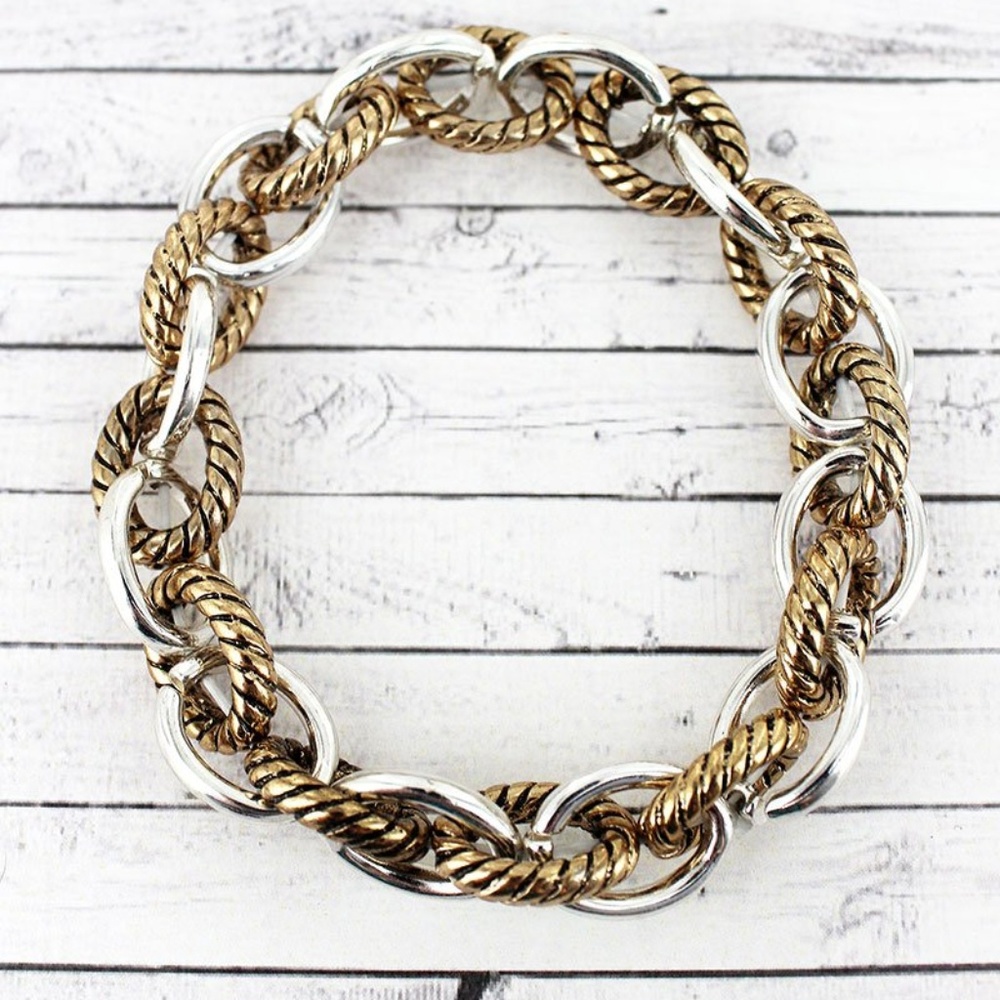 TWO-TONE ROPE TEXTURED CHAIN LINK BRACELET